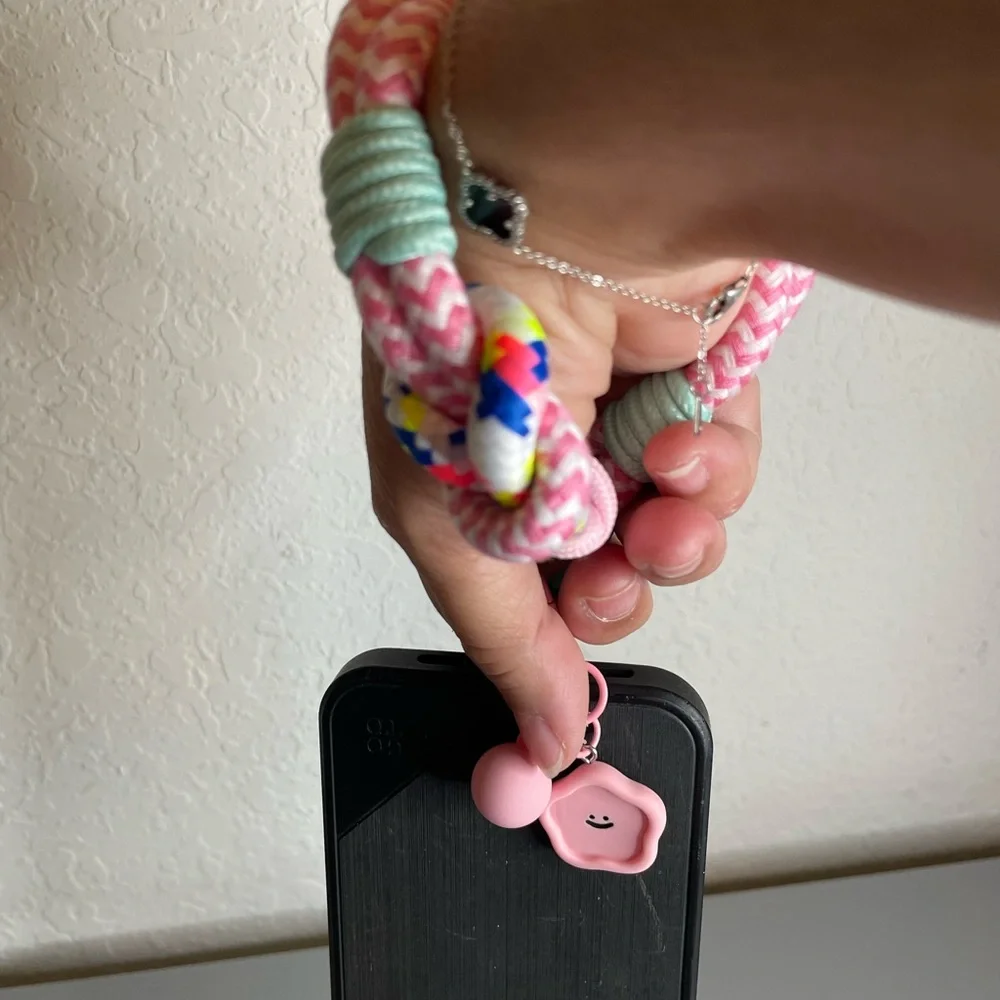 Pink Chevron Rope Phone Wrist Lanyard with Pastel Accents